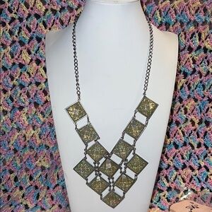 Gold Glitter Square Statement Necklace - Women Jewelry
